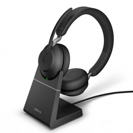 Jabra Evolve2 65 UC Stereo - Headset - on-ear - Bluetooth - wireless - USB-A - noise isolating - black - with charging stand - 0