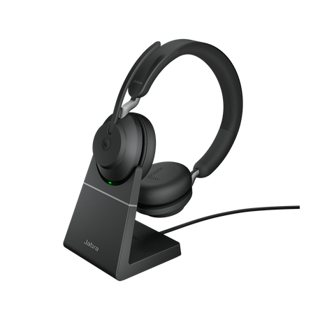 Jabra Evolve2 65 MS Stereo - Headset - on-ear - Bluetooth - wireless - USB-C - noise isolating - black - with charging stand - Certified for Microsoft Teams - 9
