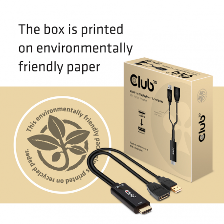 Club 3D - Video adapter - DisplayPort (F) to HDMI, USB (power only) (M) - 25 cm - 4K support, active - 5