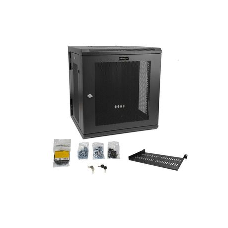 StarTech.com 12U 19" Wall Mount Network Cabinet, 20" Deep 4 Post Hinged Locking IT Computer Equipment Enclosure with Shelf, Flexible Vented Switch Depth Data Rack Cisco 3850, 2960 Series - 12U Vented Cabinet (RK1224WALHM) - Rack enclosure cabinet - wall mountable - black - 12U - 3