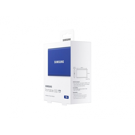 Samsung T7 MU-PC1T0H - SSD - encrypted - 1 TB - external (portable) - USB 3.2 Gen 2 (USB-C connector) - 256-bit AES - indigo blue - 7