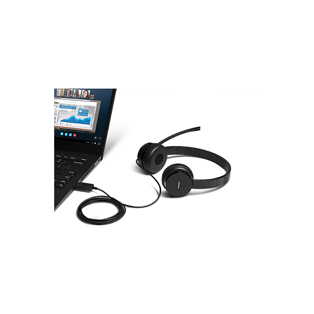 Lenovo 100 - Headset - on-ear - wired - USB - black - for ThinkCentre M80t Gen 3; ThinkCentre neo 50; ThinkPad T14s Gen 3; V50t Gen 2-13 - 3