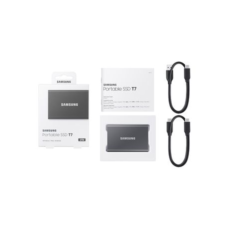 Samsung T7 MU-PC2T0T - SSD - encrypted - 2 TB - external (portable) - USB 3.2 Gen 2 (USB-C connector) - 256-bit AES - titan grey - 10