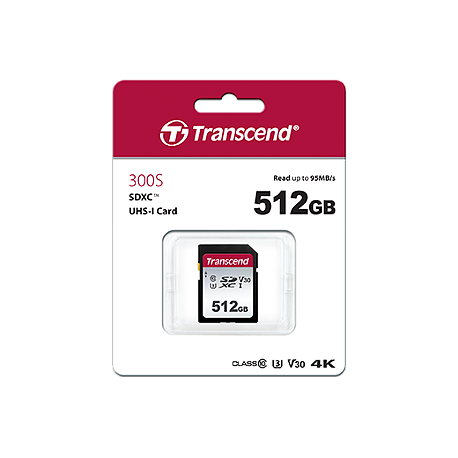 Transcend 300S - Flash memory card - 512 GB - Video Class V30 / UHS-I U3 / Class10 - SDXC UHS-I - 2