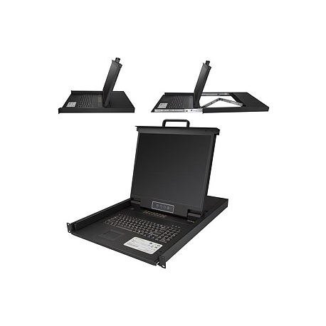 StarTech.com 16 Port Rackmount KVM Console with 6ft Cables, Integrated KVM Switch with 19" LCD Monitor, Fully Featured 1U LCD KVM Drawer- OSD KVM, Durable 50,000 MTBF, USB + VGA Support - 19in. LCD KVM Console (RKCONS1916K) - KVM console with KVM switch - 16 ports - PS / 2, USB - US - 19" - rack-mountable - 1280 x 1024 - 250 cd / m² - 1000:1 - VGA - black - 1U - 1