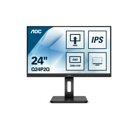 AOC Q24P2Q - LED monitor - 23.8" - 2560 x 1440 1440p (Quad HD) @ 75 Hz - IPS - 250 cd/m² - 1000:1 - 4 ms - HDMI, VGA, DisplayPort - speakers - black - 0