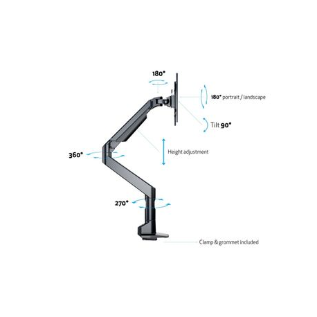 Multibrackets M VESA Gas Lift XL Single HD - Mounting kit (desk clamp mount, lift arm, pipe extension, VESA adapter) - for LCD display (adjustable arm) - aluminium - black - screen size: 15"-49" - 1