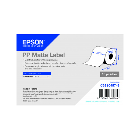 Epson - Matte - Roll (7.6 cm x 29 m) 24 roll(s) label paper - for ColorWorks CW-C4000E (BK), CW-C4000E (MK) - 1