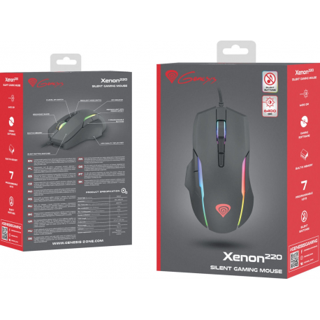 Genesis Xenon 220 - Mouse - ergonomic - optical - 7 buttons - wired - USB - black - 10
