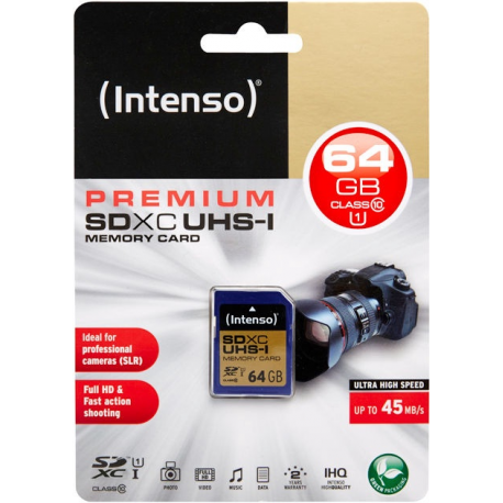 Intenso Premium - Flash memory card - 64 GB - UHS Class 1  /  Class10 - SDXC UHS-I - 1
