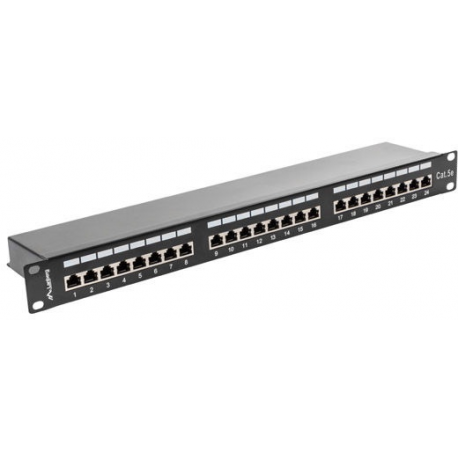 Lanberg PPS5-1024-B - Patch panel - CAT 5e - STP - RJ-45 X 24 - black, RAL 9004 - 1U - 19" - 3