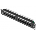 Lanberg PPU6-9012-B - Patch panel - rack mountable - CAT 6 - UTP - RJ-45 X 12 - black, RAL 9004 - 1U - 10"
