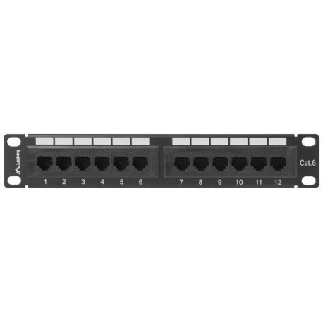 Lanberg PPU6-9012-B - Patch panel - rack mountable - CAT 6 - UTP - RJ-45 X 12 - black, RAL 9004 - 1U - 10" - 1