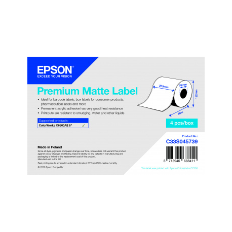 Epson Premium - Smooth matte - permanent acrylic adhesive - bright white - Roll (20.3 cm x 60 m) 4 roll(s) continuous labels - for ColorWorks CW-C6500Ae, CW-C6500Pe - 1