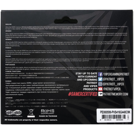 Patriot Extreme Performance Viper Steel - DDR4 - kit - 16 GB: 2 x 8 GB - DIMM 288-pin - 3600 MHz  /  PC4-28800 - CL18 - 1.35 V - unbuffered - non-ECC - black, gunmetal gray - 3