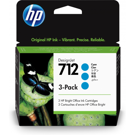 HP 712 - 3-pack - 29 ml - cyan - original - DesignJet - ink cartridge - for DesignJet Studio, T210, T230, T250, T630, T650 - 2