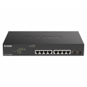 D-Link DGS 1100-10MP - V2 - switch - smart - 8 x 10 / 100 / 1000 (PoE) + 2 x Gigabit SFP - rack-mountable - PoE (130 W)