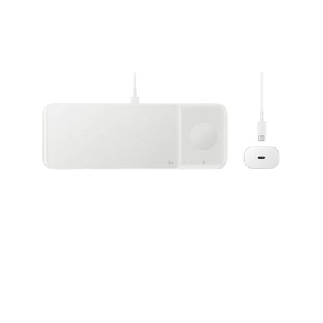 Samsung Wireless Charger Trio EP-P6300 - Wireless charging pad + AC power adapter - Fast Charge - white - for Galaxy Buds Live, Buds+, Note20, S20, S20 5G, S20+ 5G, Watch 3, Z Flip 5G, Z Fold2 5G - 6