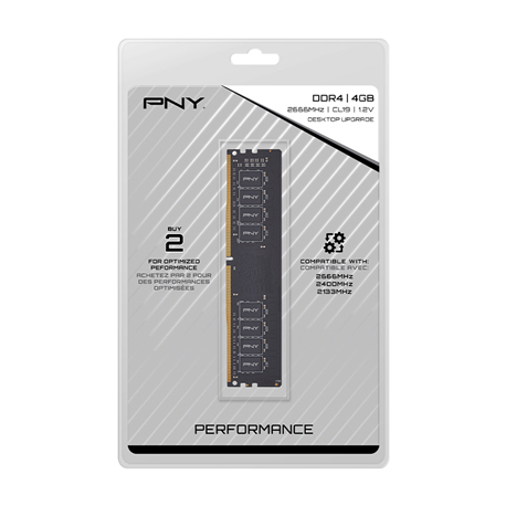 PNY - DDR4 - module - 4 GB - DIMM 288-pin - 2666 MHz / PC4-21300 - CL19 - 1.2 V - unbuffered - non-ECC - 5