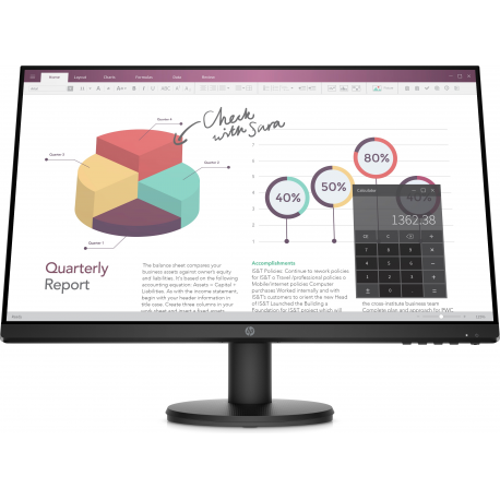 HP P24v G4 - P-Series - LED monitor - 23.8" - 1920 x 1080 Full HD (1080p) @ 60 Hz - IPS - 250 cd / m² - 1000:1 - 5 ms - HDMI, VGA - black - 5