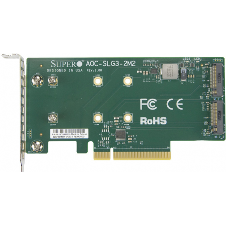 Supermicro AOC-SLG3-2M2 - Interface adapter - M.2 - Expansion Slot to 2 x M.2 - M.2 NVMe Card - low profile - PCIe 3.0 x8 - for A+ Server 1024, Server 2024; BigTwin SuperServer SYS-220, 620; UP SuperServer 510 - 2