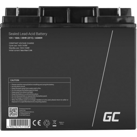 Green Cell - UPS battery - 1 x Sealed Lead Acid (SLA) 18 Ah - black - 1
