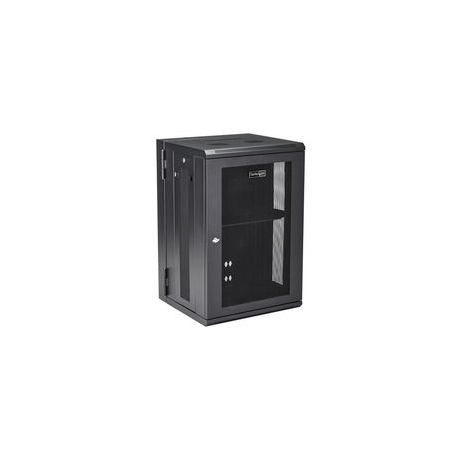 StarTech.com 18U 19" Wall Mount Network Cabinet, 16" Deep Hinged Locking IT Network Switch Depth Enclosure, Assembled Vented Computer Equipment Data Rack with Shelf & Flexible Side Panels - 18U Vented Cabinet (RK1820WALHM) - Rack enclosure cabinet - wall mountable - black - 18U - 1