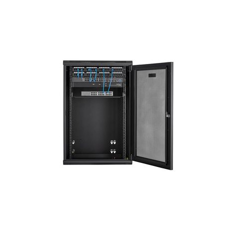 StarTech.com 18U 19" Wall Mount Network Cabinet, 16" Deep Hinged Locking IT Network Switch Depth Enclosure, Assembled Vented Computer Equipment Data Rack with Shelf & Flexible Side Panels - 18U Vented Cabinet (RK1820WALHM) - Rack enclosure cabinet - wall mountable - black - 18U - 5