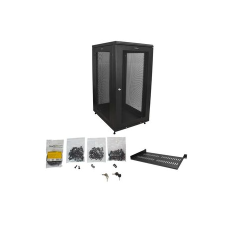 StarTech.com 24U Server Rack Cabinet, 4-Post Adjustable Depth (2" to 30") Network Equipment Rack Enclosure w / Casters / Cable Management / Shelf / Locking Dell PowerEdge, HP ProLiant ThinkServer - 24U Rack Cabinet (RK2433BKM) - Rack cabinet - 24U - 31" - 2