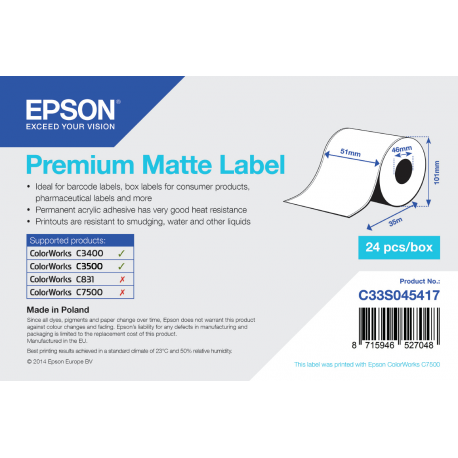Epson Premium - Matte - Roll (5.1 cm x 35 m) 1 roll(s) label continuous paper - for Epson TM-C3400-LT; ColorWorks CW-C4000E (BK), CW-C4000E (MK); TM C3400, C3400BK, C3500 - 2