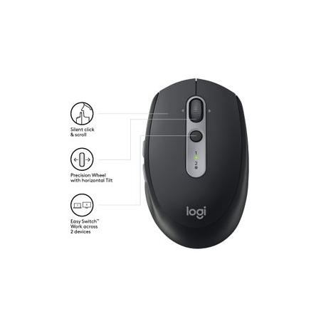 Logitech M590 Silent - Mouse - right-handed - optical - 7 buttons - wireless - Bluetooth, 2.4 GHz - USB wireless receiver - graphite tonal - 4