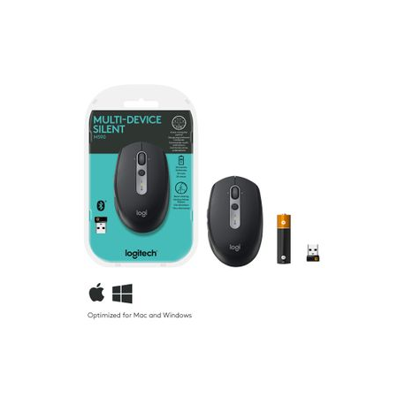 Logitech M590 Silent - Mouse - right-handed - optical - 7 buttons - wireless - Bluetooth, 2.4 GHz - USB wireless receiver - graphite tonal - 8