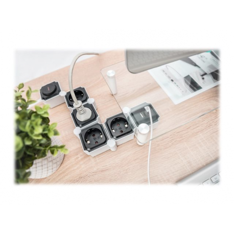 DIGITUS DA-70620 - Power strip - AC 250 V - 3680 Watt - input: power - output connectors: 4 (2 x USB, 4 x power) - 1.6 m cord - black, white - 8