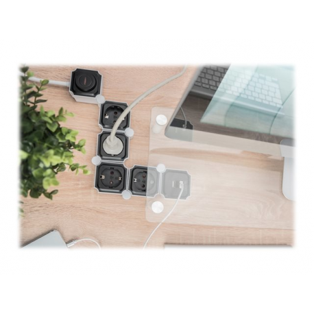 DIGITUS DA-70620 - Power strip - AC 250 V - 3680 Watt - input: power - output connectors: 4 (2 x USB, 4 x power) - 1.6 m cord - black, white - 10