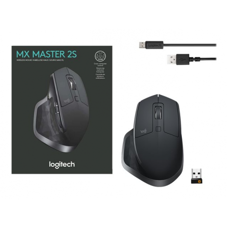 Logitech MX Master 2S - Mouse - laser - 7 buttons - wireless - Bluetooth, 2.4 GHz - Logitech Unifying receiver - graphite - 9