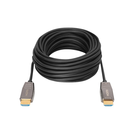 DIGITUS - HDMI cable with Ethernet - HDMI plug to HDMI plug - 20 m - shielded hybrid copper / fibre optic - black - Active Optical Cable (AOC), 8K UHD (7680 x 4320) support - 0