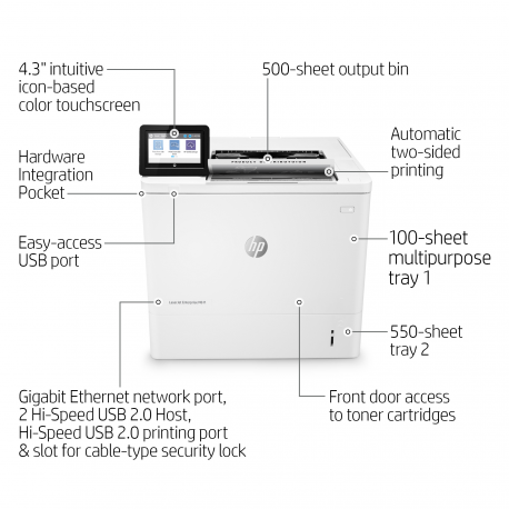 HP LaserJet Enterprise M611dn - Printer - B/W - Duplex - laser - A4/Legal - 1200 x 1200 dpi - up to 61 ppm - capacity: 650 sheets - USB 2.0, Gigabit LAN, USB 2.0 host - 26