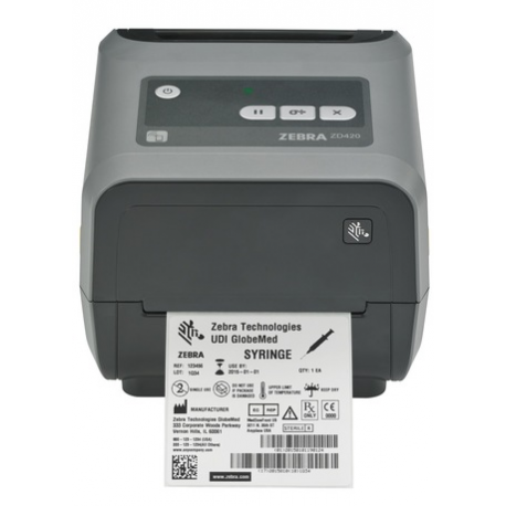 Zebra ZD421d - Healthcare - label printer - direct thermal - Roll (10.8cm) - 203 dpi - up to 152 mm / sec - USB 2.0, USB host, NFC, Wi-Fi(ac), Bluetooth 4.1, Bluetooth LE - white - 3