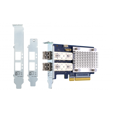 QNAP QXP-32G2FC - Host bus adapter - PCIe 3.0 x8 low profile - 32Gb Fibre Channel Gen 6 x 2 - with 2 x SFP+ transceivers (TRX-32GFCSFP-SR) - for QNAP TS-1277, 463, 677, 877, 977, EC1280, TVS-2472, 682, 872, 882, EC1280, EC1580, EC2480 - 0