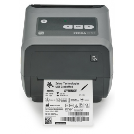 Zebra ZD421d - Label printer - direct thermal - Roll (10.8cm) - 300 dpi - up to 102 mm / sec - USB 2.0, USB host, NFC, Wi-Fi(ac), Bluetooth 4.1, Bluetooth LE - grey - 4
