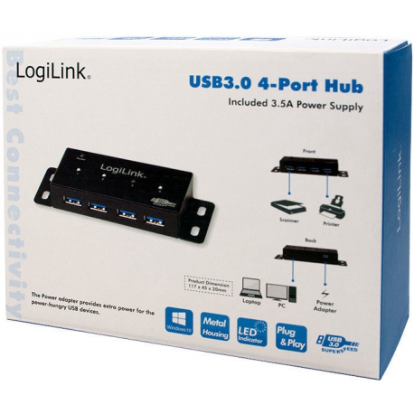 LogiLink USB 3.0 Hub 4-Port - Hub - 4 x SuperSpeed USB 3.0 - desktop - 1