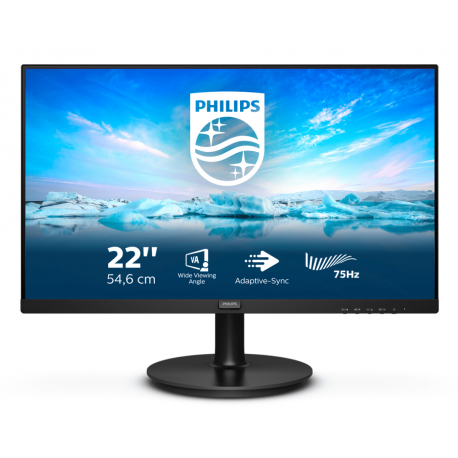 Philips V-line 222V8LA - LED monitor - 22" (21.5" viewable) - 1920 x 1080 Full HD (1080p) @ 75 Hz - VA - 250 cd/m² - 3000:1 - 4 ms - HDMI, VGA, DisplayPort - speakers - textured black - 5