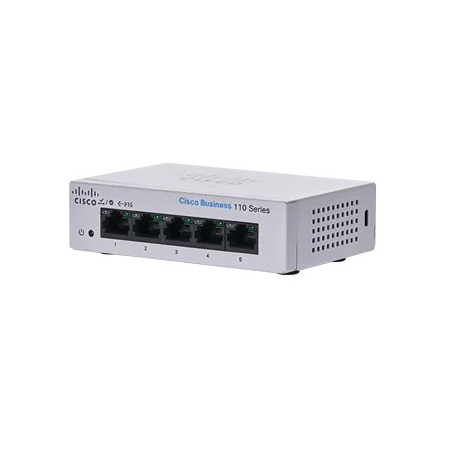 Cisco Business 110 Series 110-5T-D - Switch - unmanaged - 5 x 10 / 100 / 1000 - desktop, rack-mountable, wall-mountable - DC power - 0