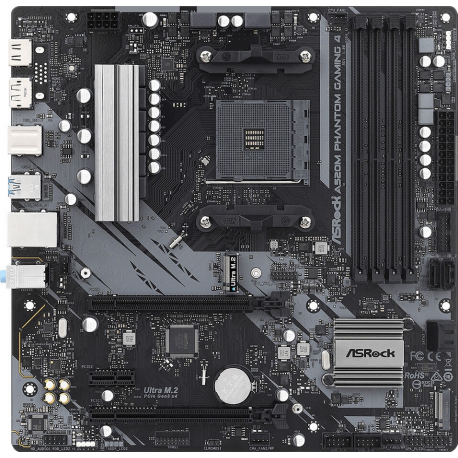 ASRock A520M Phantom Gaming 4 - Motherboard - micro ATX - Socket AM4 - AMD A520 - USB 3.2 Gen 1 - Gigabit LAN - onboard graphics (CPU required) - HD Audio (8-channel) - 0