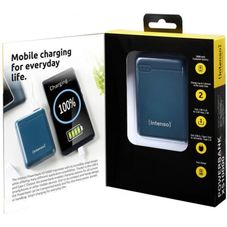 Intenso XS10000 - Power bank - 10000 mAh - 3.1 A - 2 output connectors (USB, USB-C) - petrol - 4