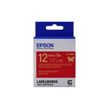 Epson LabelWorks LK-4RKK - Satin - gold on red - Roll (1.2 cm x 5 m) 1 cassette(s) ribbon tape - for LabelWorks Cable and Wiring Kit, LW-1000, 600, 700, K400, Z700, Z710, Z900, Safety Kit - 0