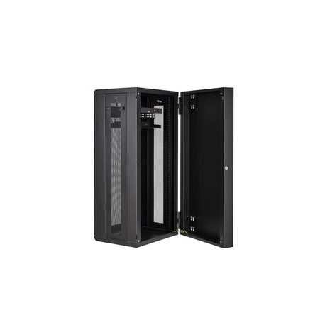StarTech.com 26U 19" Wall Mount Network Cabinet, 16" Deep Hinged Locking IT Network Switch Depth Enclosure, Assembled Vented Computer Equipment Data Rack with Shelf & Flexible Side Panels - 26U Vented Cabinet (RK2620WALHM) - Rack enclosure cabinet - wall mountable - black - 26U - 2