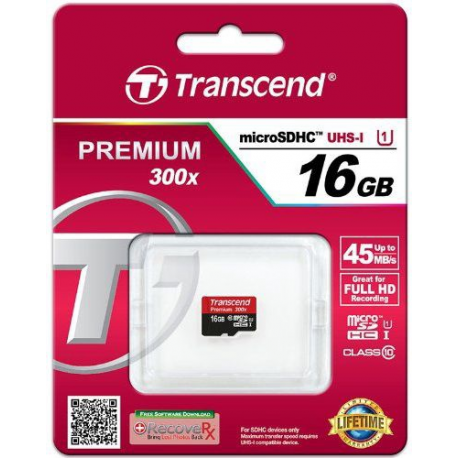 Transcend - Flash memory card - 16 GB - UHS Class 1 / Class10 - microSDHC - 3