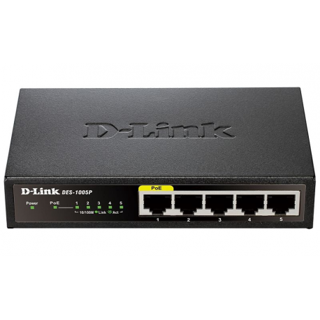 D-Link DES 1005P - Switch - unmanaged - 4 x 10 / 100 + 1 x 10 / 100 (PoE) - desktop - PoE - 1