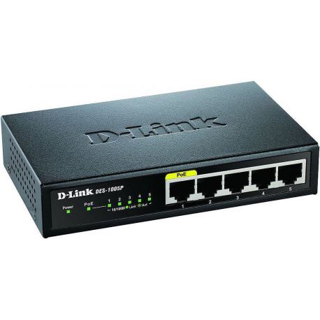 D-Link DES 1005P - Switch - unmanaged - 4 x 10 / 100 + 1 x 10 / 100 (PoE) - desktop - PoE - 3